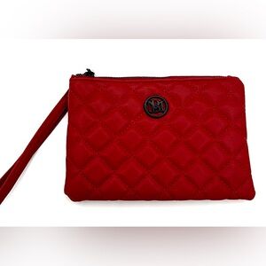 BADGLEY MISCHKA Quilted Logo Wristlet Clutch Vegan Leather NWT Red 👜